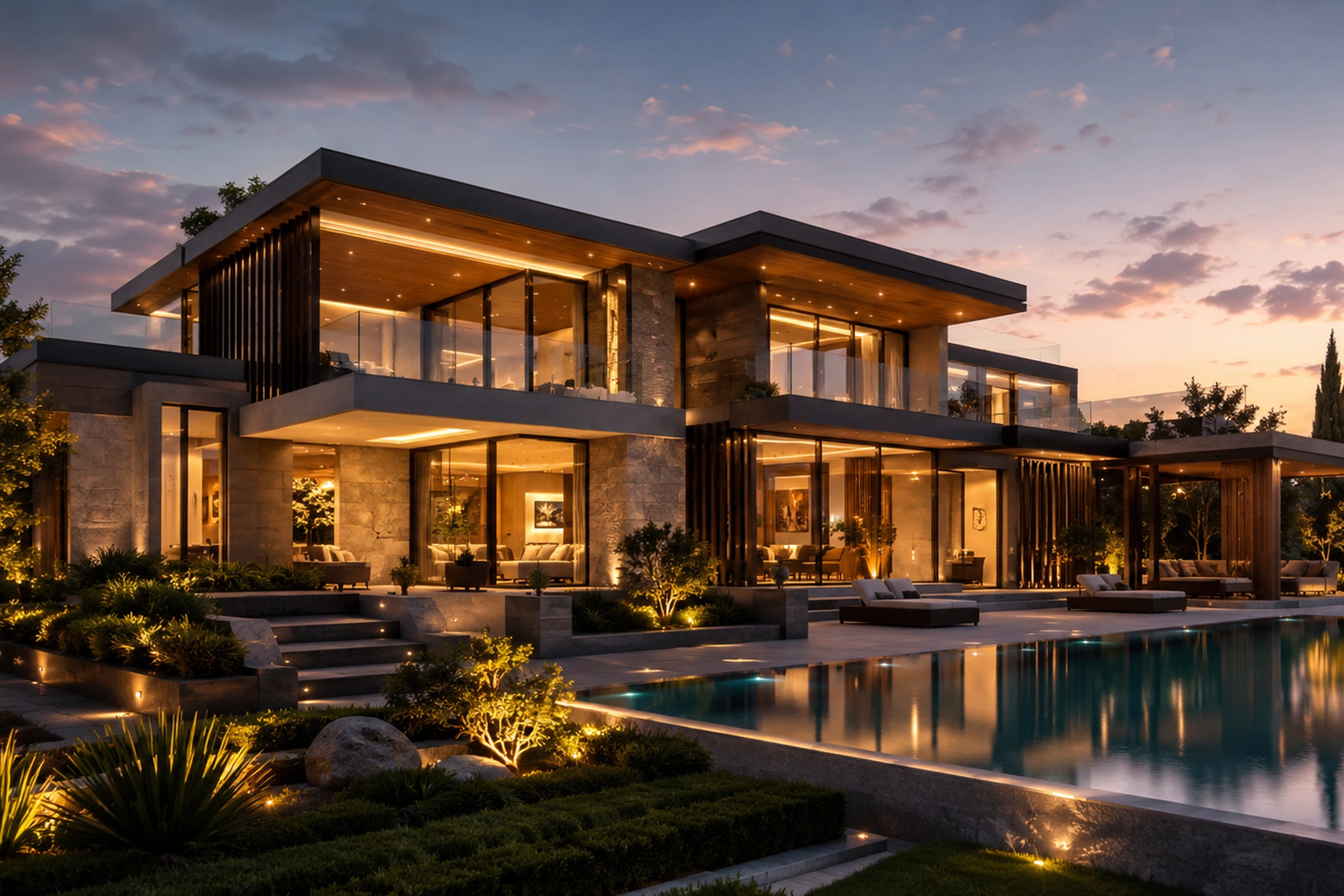 Contemporary residential development at twilight